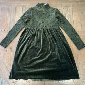 Kipp Smocked Velour Olive Green Dress Girls 10 Ribbed Mock neck